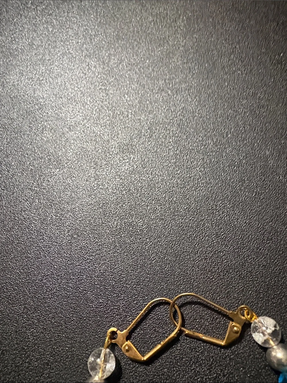Handmade Green & Blue Beaded Drop Earrings - Gold Tone